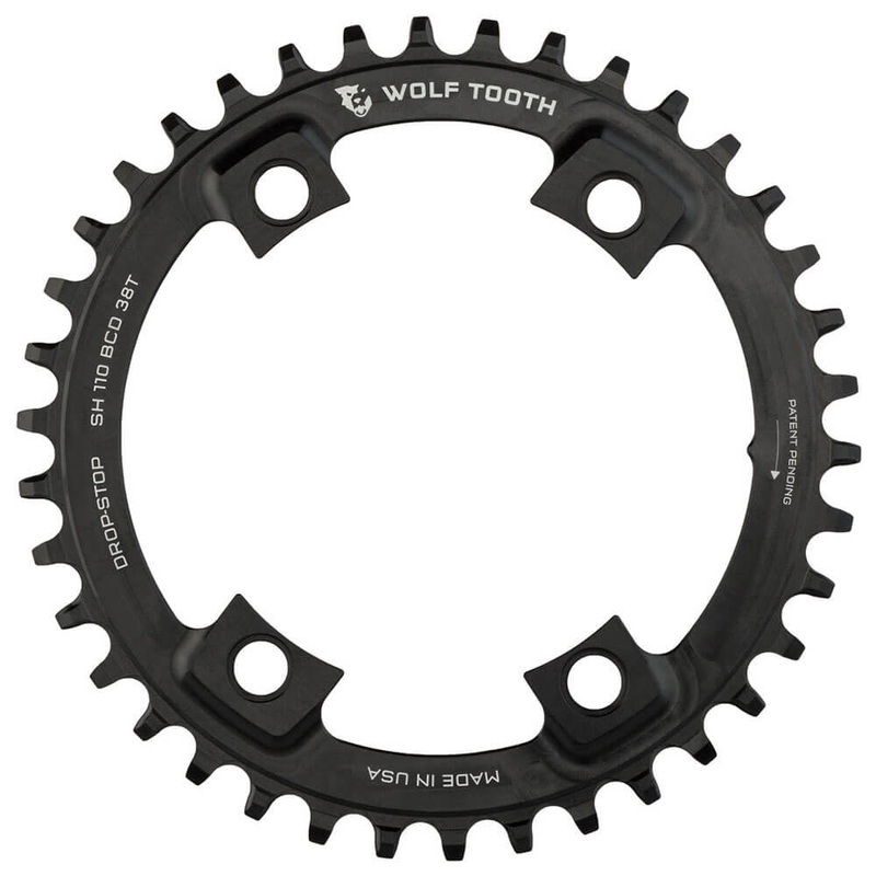 Wolf Tooth 4 Bolt Alloy Drop-Stop Chainring - 110 BCD - Asymmetrical Shimano - Round - Black - 46T